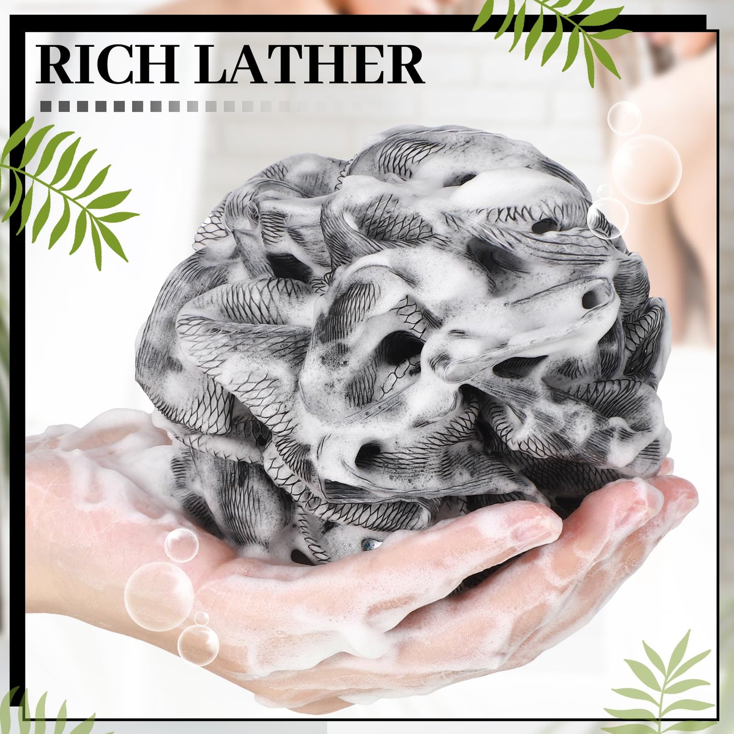 Funnymoom 12 Pcs Travel Size Loofah Individually Wrapped, Small Shower Puff Bath Sponge Pouf Ball Bulk Mesh Bath Puff Mini Loofah Sponge with Case Bulk for Shower Care (25g,Black)