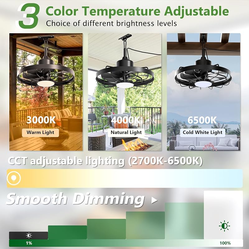 Niitawm Black 20" Outdoor Ceiling Fan with Light, IP65 Waterproof Remote & APP Control