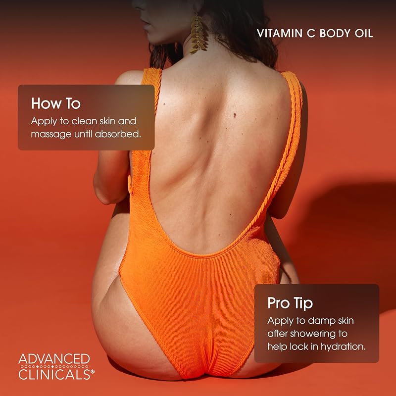 Vitamin C Body Oil 12 Fl Oz with Rosehip Oil & Vitamin E – Advanced Clinicals (Variation: Vitamin C Body Oil+12 Fl Oz)