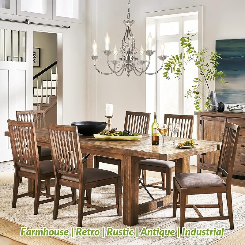 VerRon 6-Light Farmhouse Candle Chandelier - Brushed Nickel + 22" Chain