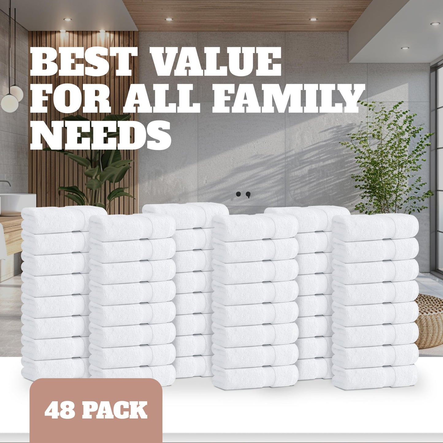 Wealuxe White Washcloths for Body and Face Towel, Cotton Wash Cloths Bulk 48 Pack, Flannel Spa Fingertip Wash Clothes 12x12 Inch, Soft Absorbent Gym Towels