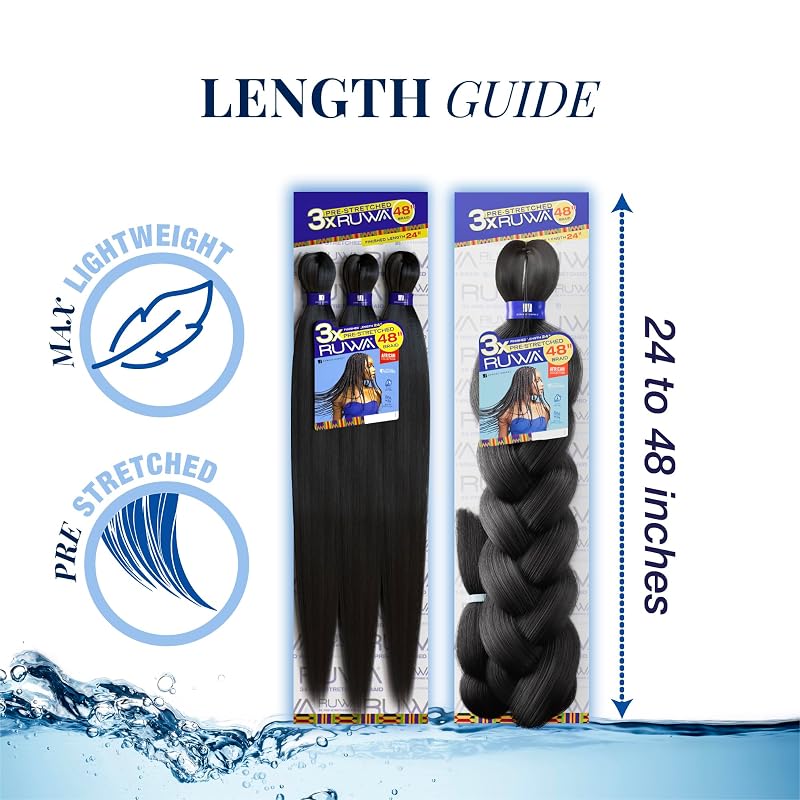Sensationnel Ruwa Pre-Stretched Braiding Hair 48in, 5 Pack - 1B Off-Black (Variation: 1B OFFBLACK+5 pack)