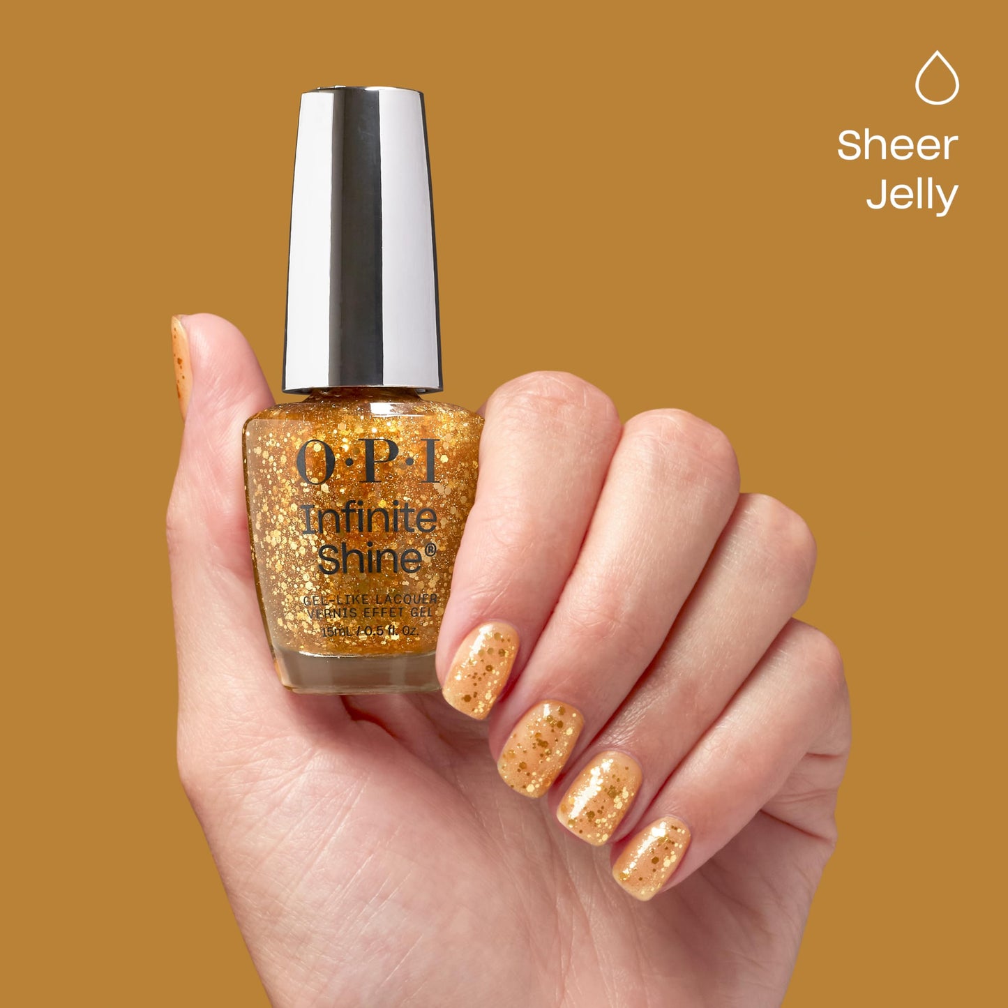 OPI Infinite Shine Your OPIness | Jelly Bright Gold Glitter Long Wear Gel Like Nail Polish | Make 'Em Jelly! Collection | Summer 2025