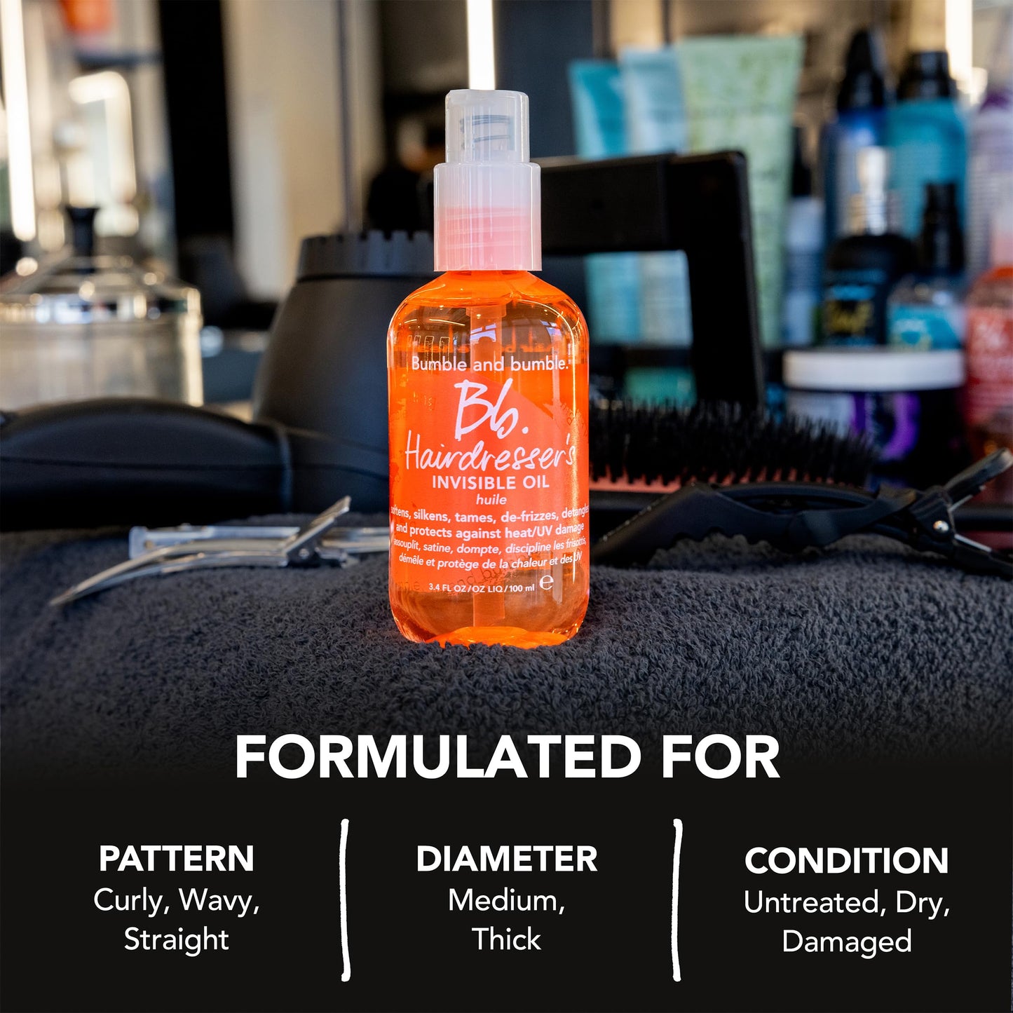 Bumble and bumble. Hairdresser's Invisible Oil Frizz-Reducing Hair Oil | Heat Protection, Frizz Control + Shine | Curly, Wavy, Straight | With Argan, Coconut, + Grapeseed Oil, 3.4 Fl Oz