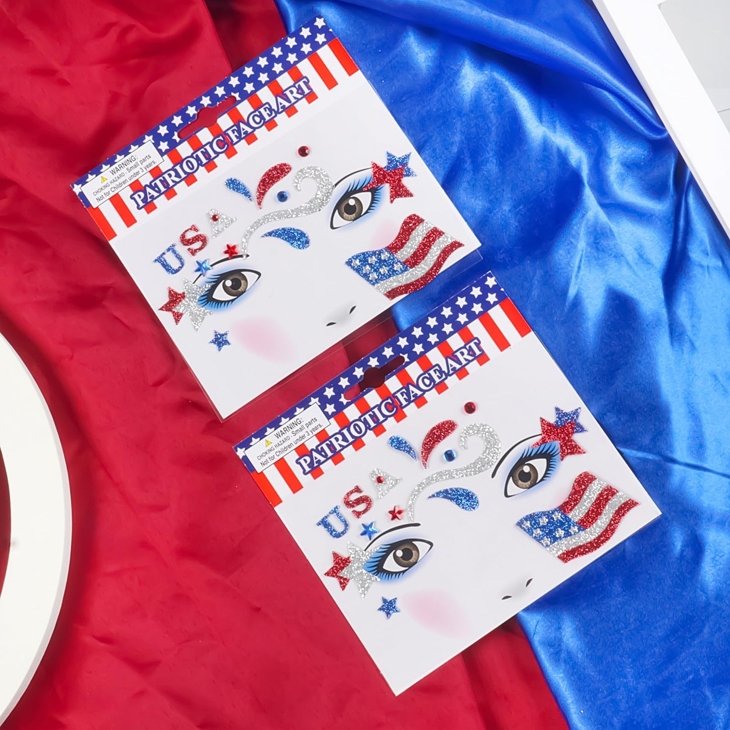 USA Flag Stars Face Stickers Patriotic Face Gems Face Jewels Self-Adhesive Festival Star Rhinestone Stickers for Face, Eye, Makeup, Stick on Gems,4th July Costume Accessories 2PCS (Style 1)