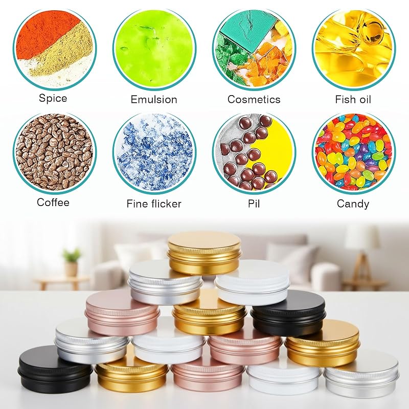 Multi-Color 0.5 oz Aluminum Lip Balm Tins with Screw Lids, Pack of 50