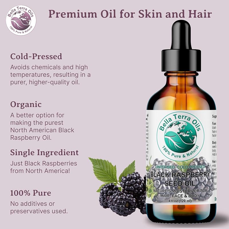 Black Raspberry Seed Oil 8 oz - Cold-Pressed Natural Elixir with Ellagic Acid & Vitamin A