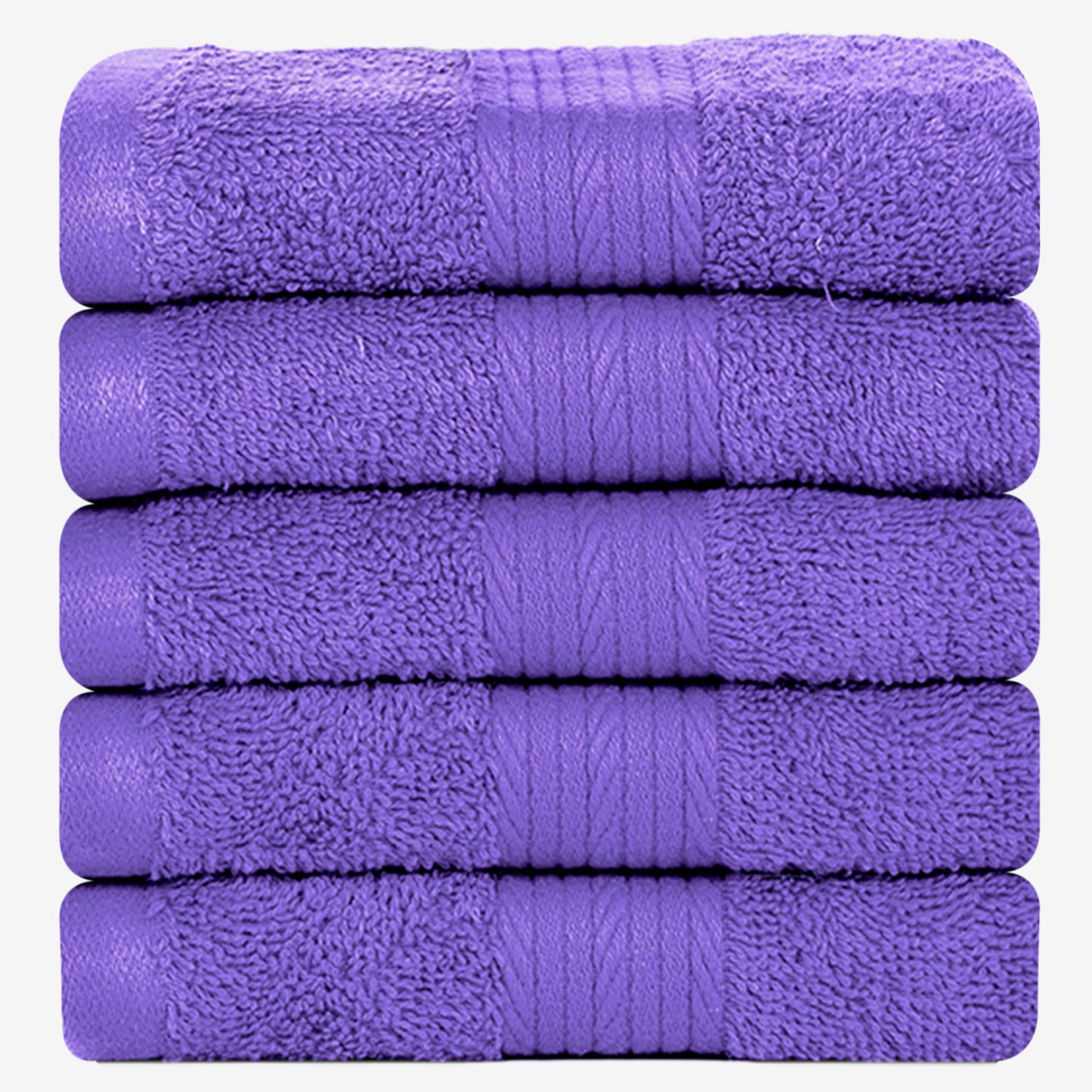Ample Decor Washcloths Pack of 5 12 X 12 Inch, 600 GSM 100% Cotton Soft Absorbent, Premium Quality Durable Ideal for Bathroom, Pool, Hotel, Spa - Purple