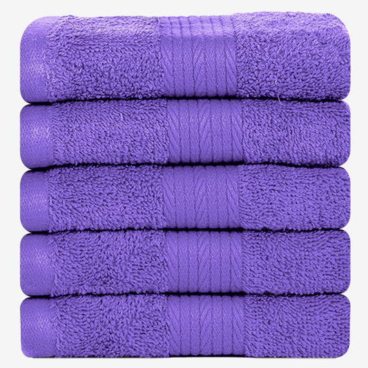 Ample Decor Washcloths Pack of 5 12 X 12 Inch, 600 GSM 100% Cotton Soft Absorbent, Premium Quality Durable Ideal for Bathroom, Pool, Hotel, Spa - Purple