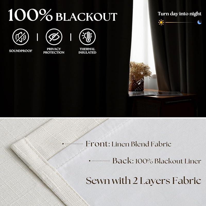 Natural Pinch Pleat Blackout Linen Curtains 50"x108" - Pack of 2