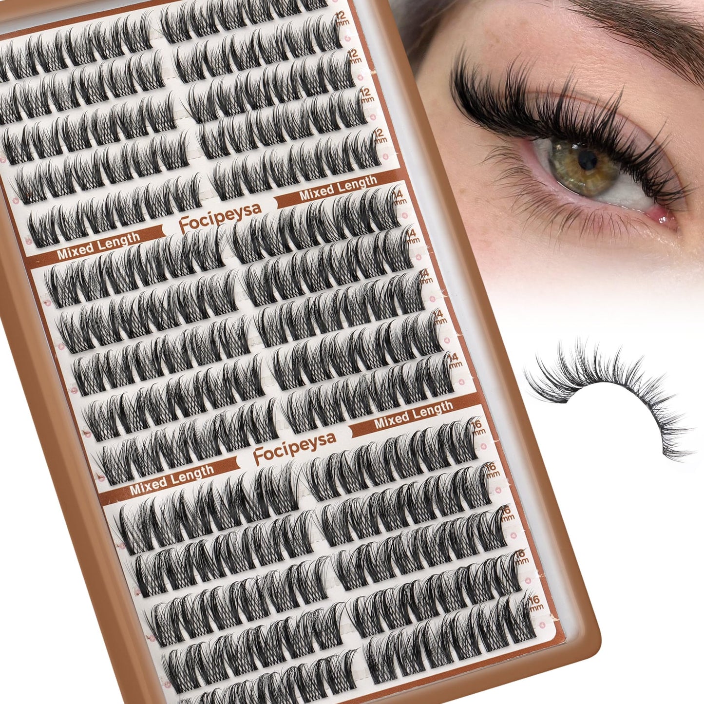 Focipeysa Natural Lash Clusters Wispy Lash Extensions 12-16mm Spiky Manga Eyelash Clusters Salon Effect Pestañas Postizas Naturales DIY Individual Eyelash Extensions at Home