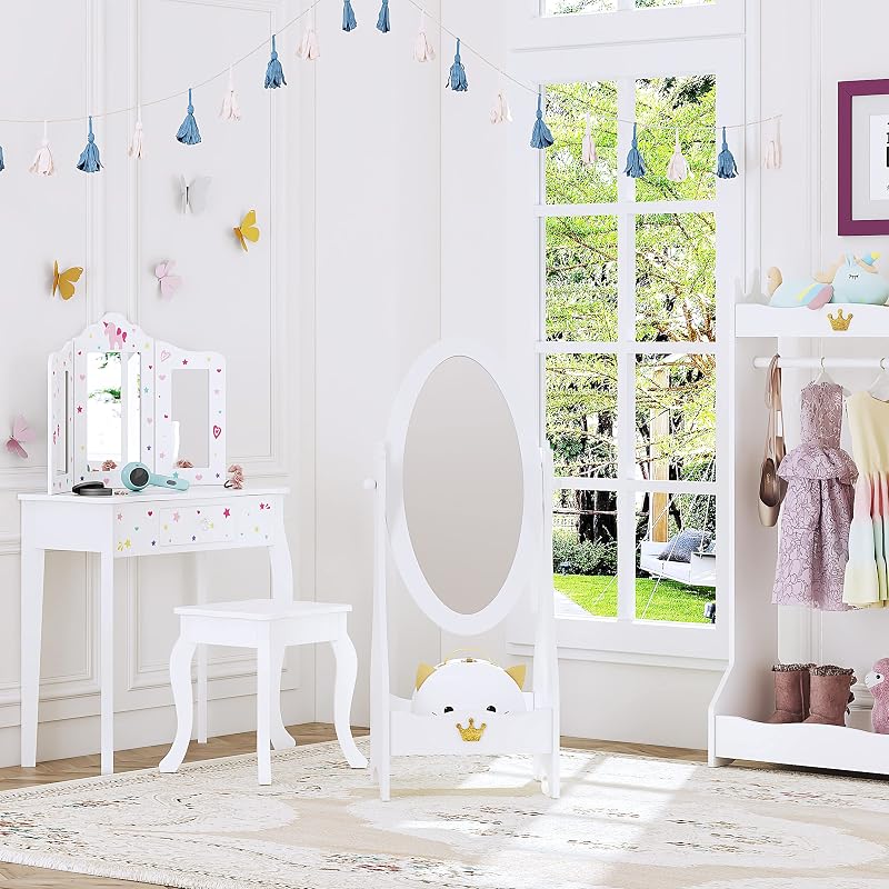 Crown-Themed Kids Floor Mirror with Adjustable Viewing Angle