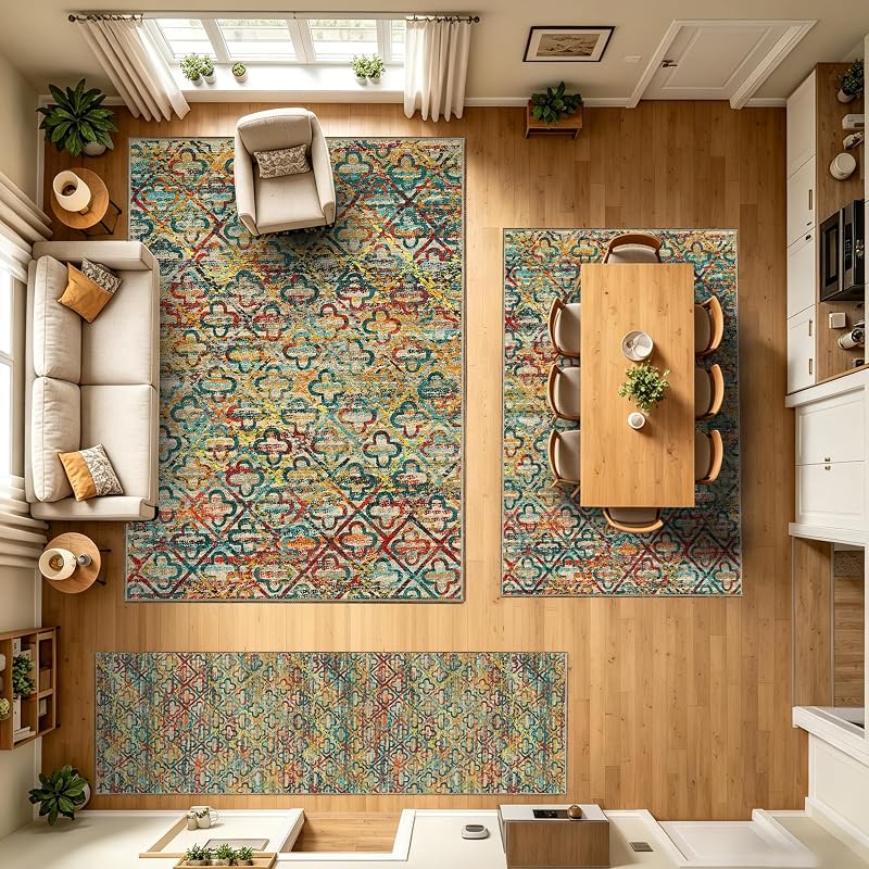 Grass Multicolor 8' x 10' Bohemian Washable Area Rug - Non-Slip, Stain-Resistant
