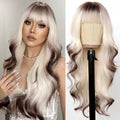 testar Long Platinum Blonde Wavy Wigs For White Women 26 Inch Brown and White Wigs with Bangs Synthetic Blonde Curly Wigs For Daily Party Use Hair Replacement Halloween Wigs