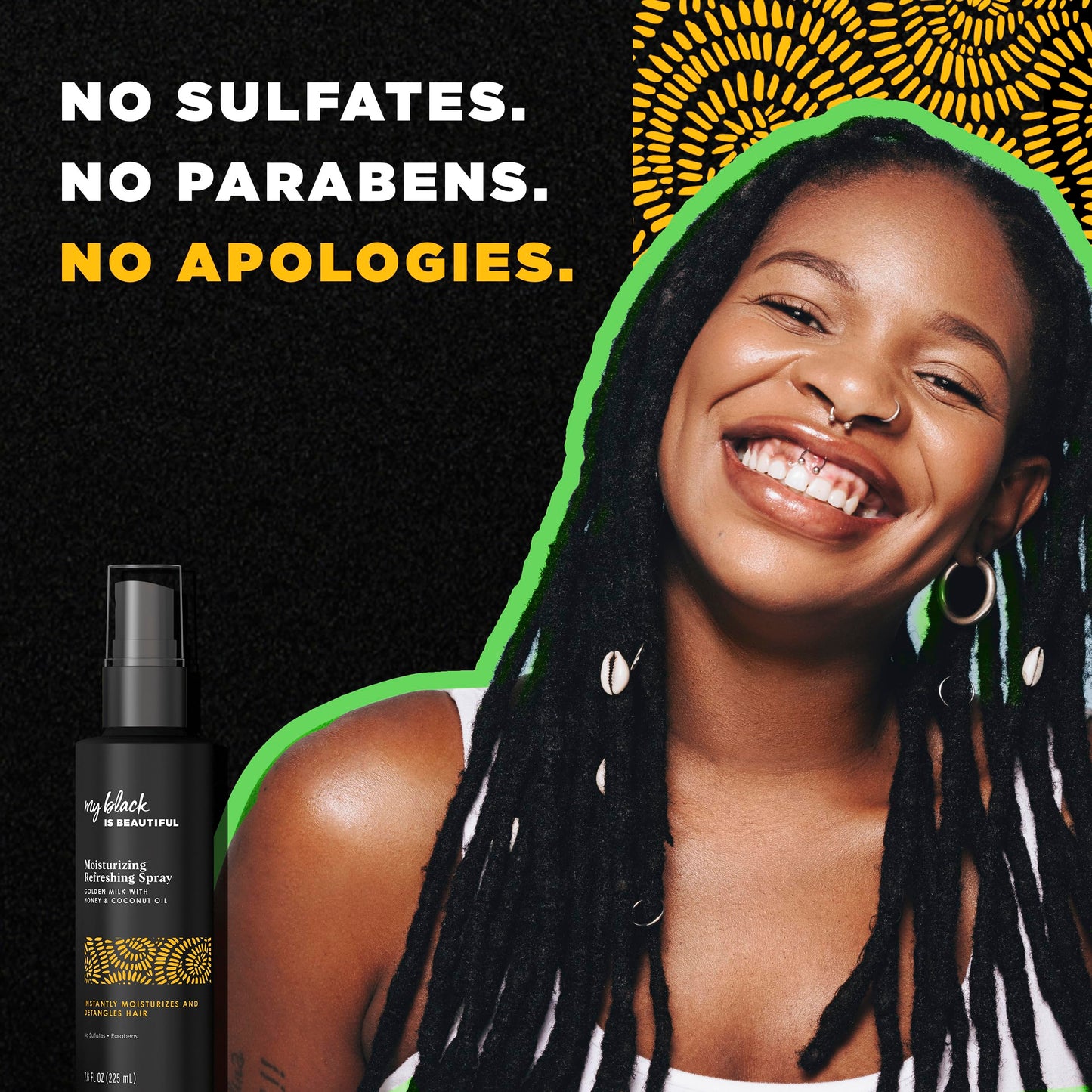 MY BLACK IS BEAUTIFUL Detangler Spray, Sulfate Free, for Curly and Coily Hair with Coconut Oil, Honey and Turmeric, 7.6 fl oz