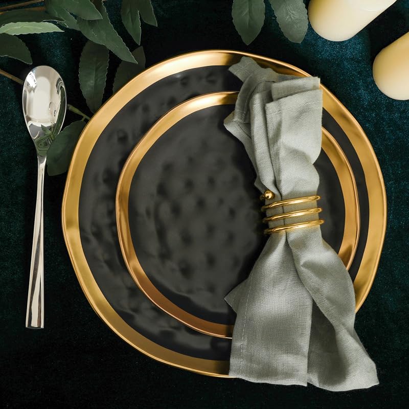 Stone Lain Florian Black & Gold 16-Piece Porcelain Dinnerware Set for 4 - Includes Plates, Bowls & Mugs