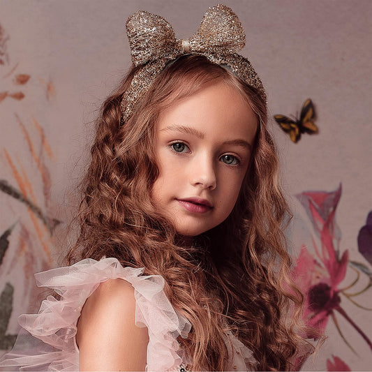 TUTULAND Glitter Headbands for Girls - Gold Headband for Girl Sequin Flower Girl Kids Hair Accessories Sparkling Hairbands for Wedding Birthday Photography Prop