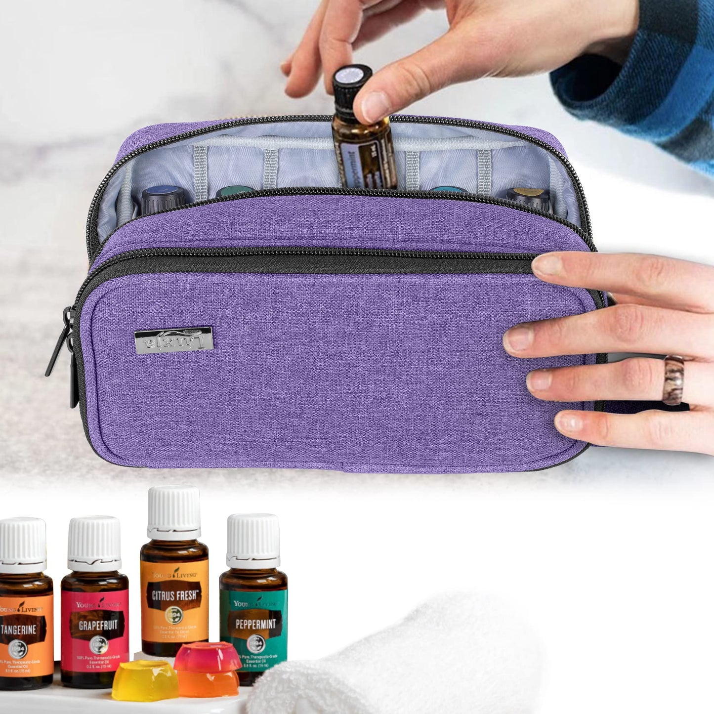 LUXJA Essential Oil Carrying Case - Holds 12 Bottles (5ml-15ml, Also Fits for Roller Bottles), Portable Double-Layer Organizer for Essential Oil and Accessories, Purple