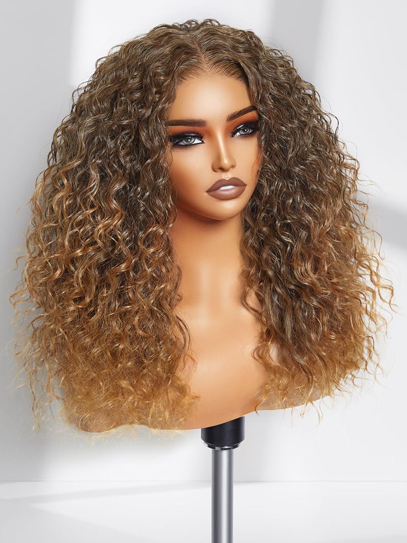 Ombre Kinky Curly Lace Front Wig 20 Inch – Deep Curly #T227T Deep Brown to Strawberry Blonde