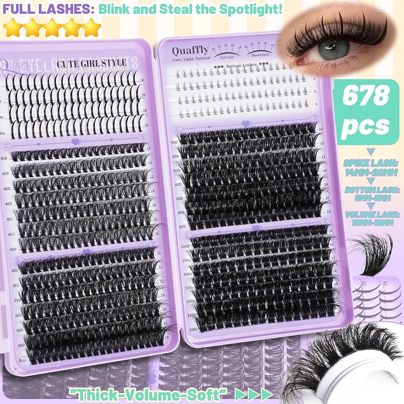 Lash Clusters Kit 1790Pcs with Spike & Bottom Lashes - DIY False Eyelash Extension Set (Variation: Lashes Kit-8)