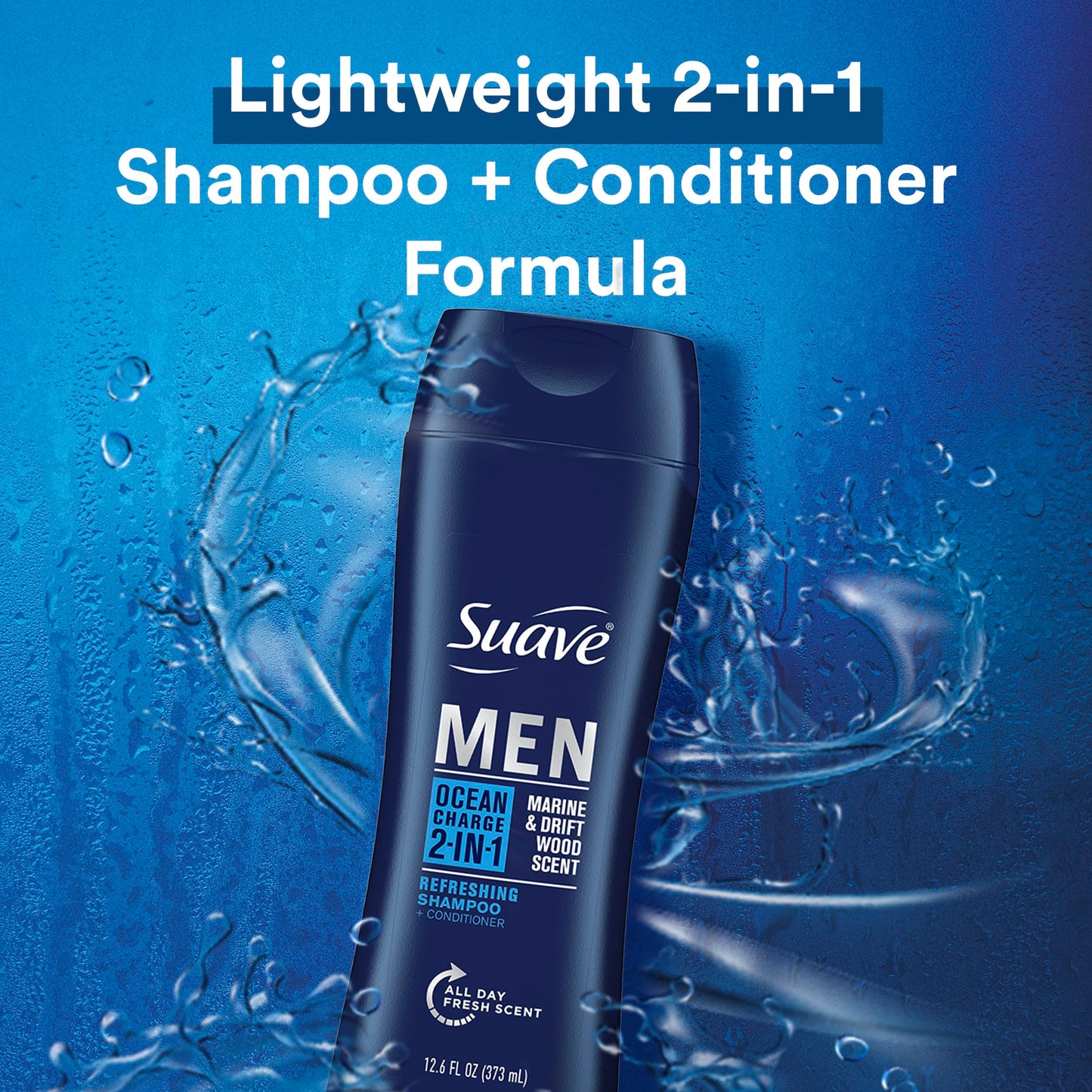 Suave Body Wash, Shampoo & Conditioner 3-in-1, Citrus Rush for Men, Travel Size + Shampoo and Conditioner 2-in-1, Ocean Charge for Men, Full Size, Twin Pack (3 Piece Set)
