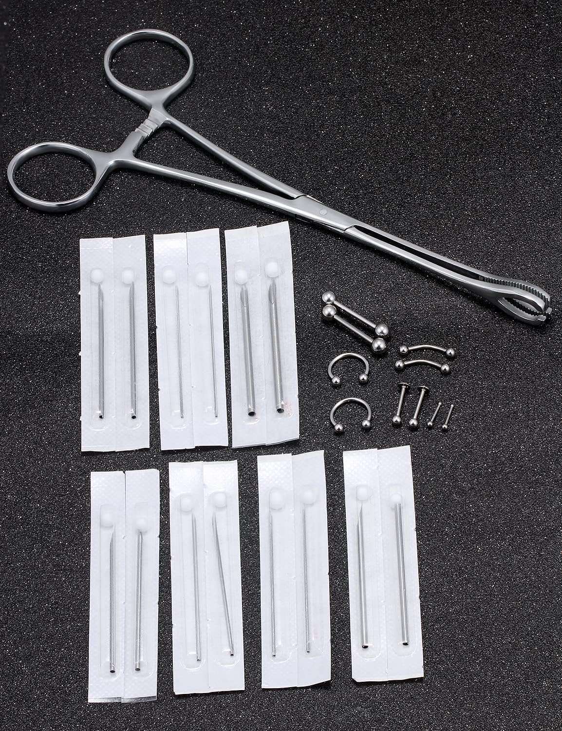 316L Surgical Steel Body Piercing Tools Kit - 9 Styles for Nose, Septum, Lip, Tongue & More