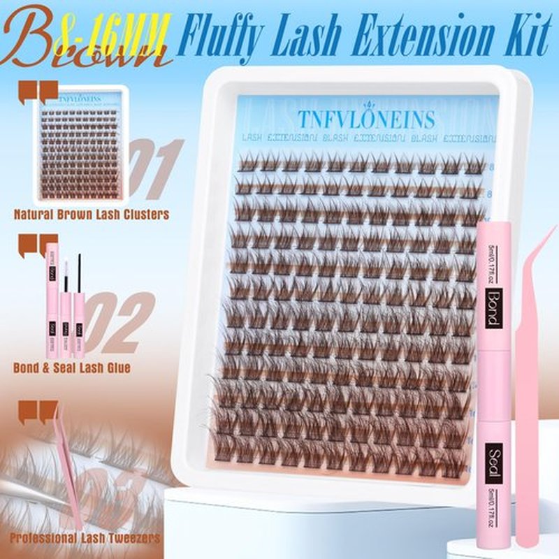 Brown Lash Clusters Kit Natural Eyelash Clusters Fluffy Lash Extension Kit Wispy Eyelash Extension Kit Matte Brown Cluster Eyelash Extensions 8-16mm Individual Lashes Clusters by TNFVLONEINS
