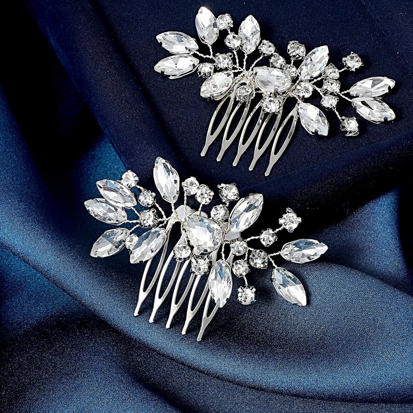 2 Pcs Bridal Hair Comb Rhinestone Hair Comb Silver Flower Bridal Headpieces Hair Combs For Women Accessories Bridal Hair Accessories Fancy Wedding For Bride Bridesmaids Women Girl