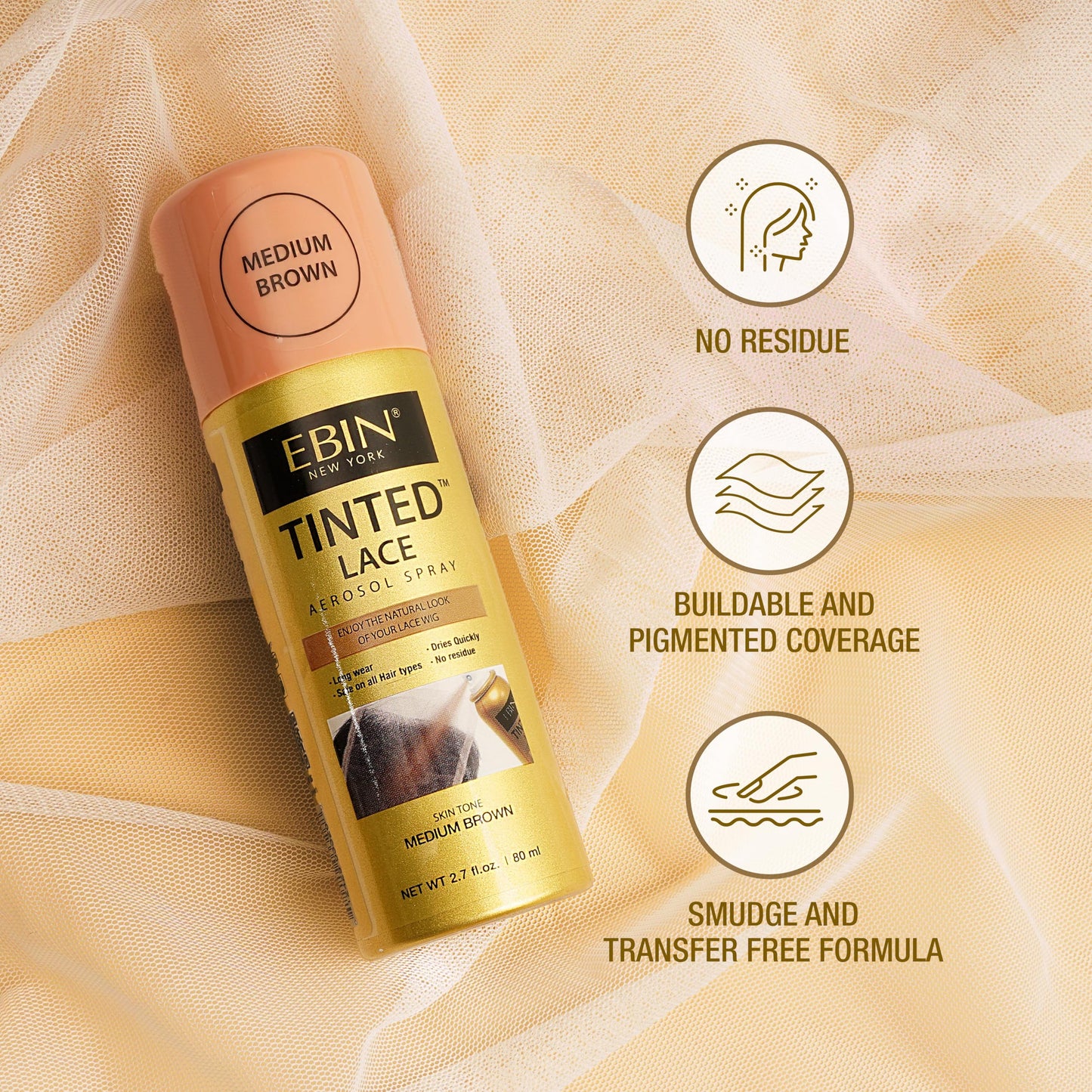 Tinted Lace Spray - Light Beige 2.7fl.oz/80ml | Seamless Lace Blending, Quick-Dry Formula, Natural Finish for Lace Front Wigs