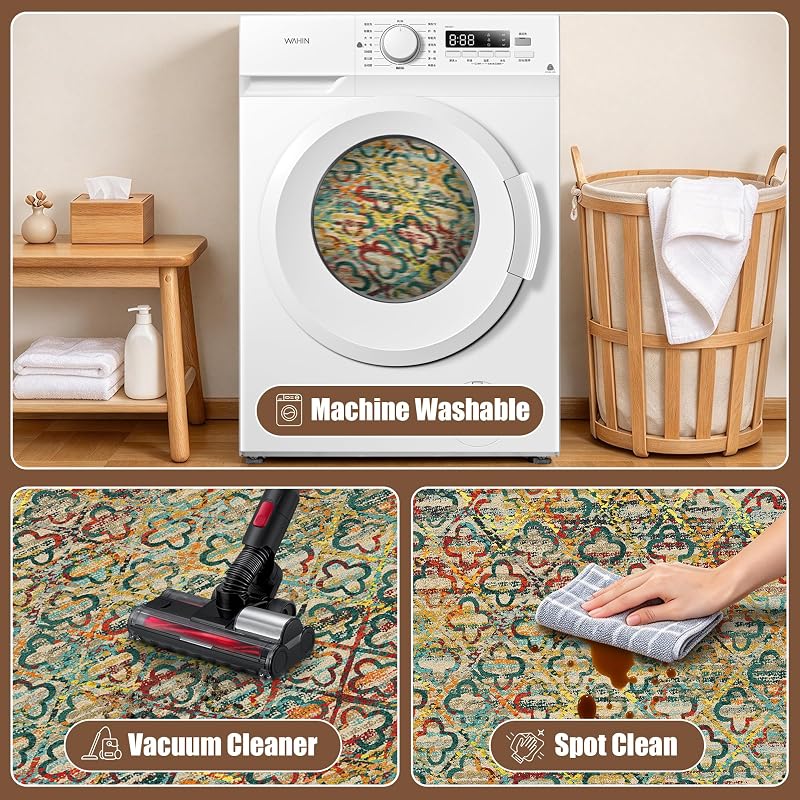Grass Multicolor 8' x 10' Bohemian Washable Area Rug - Non-Slip, Stain-Resistant