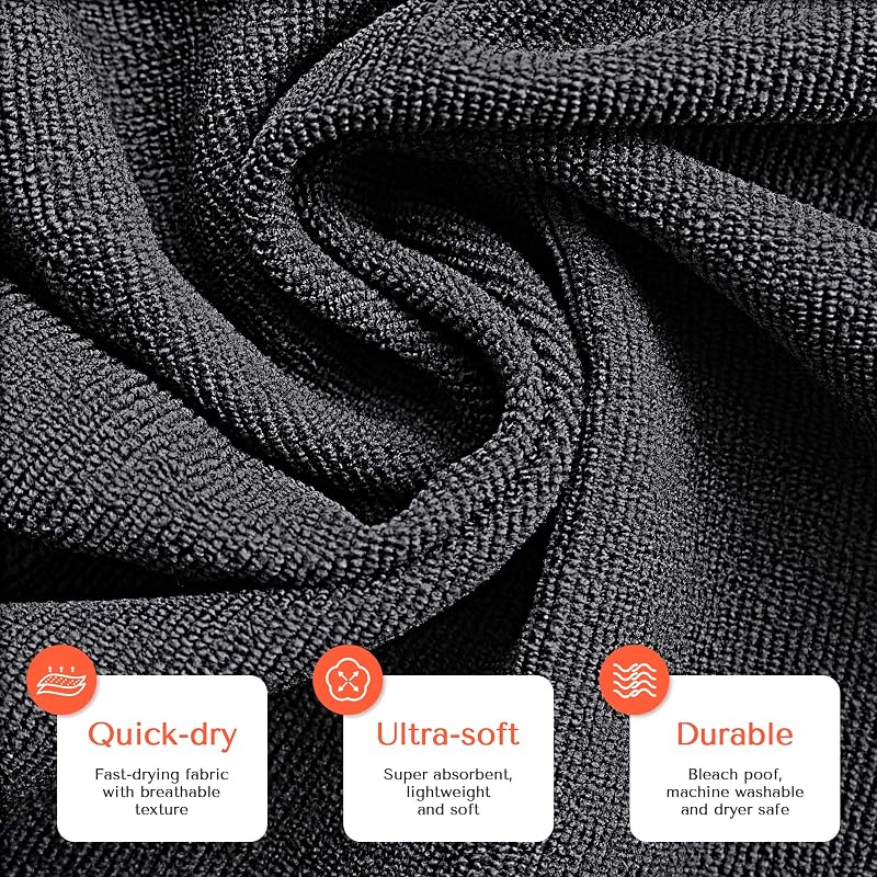 TASALON 10-Pack Microfiber Salon Hair Towels 29 x 16 Inches - Ultra-Soft Black