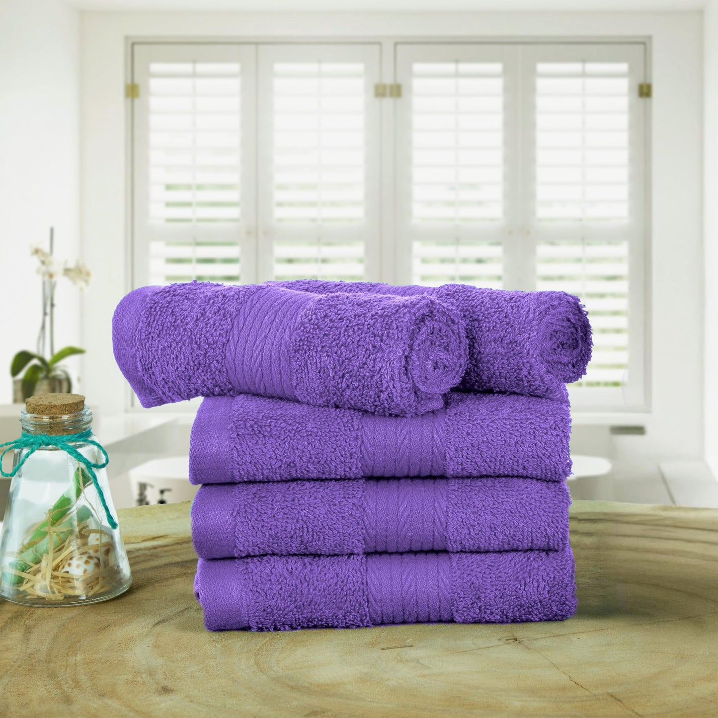 Ample Decor Washcloths Pack of 5 12 X 12 Inch, 600 GSM 100% Cotton Soft Absorbent, Premium Quality Durable Ideal for Bathroom, Pool, Hotel, Spa - Purple