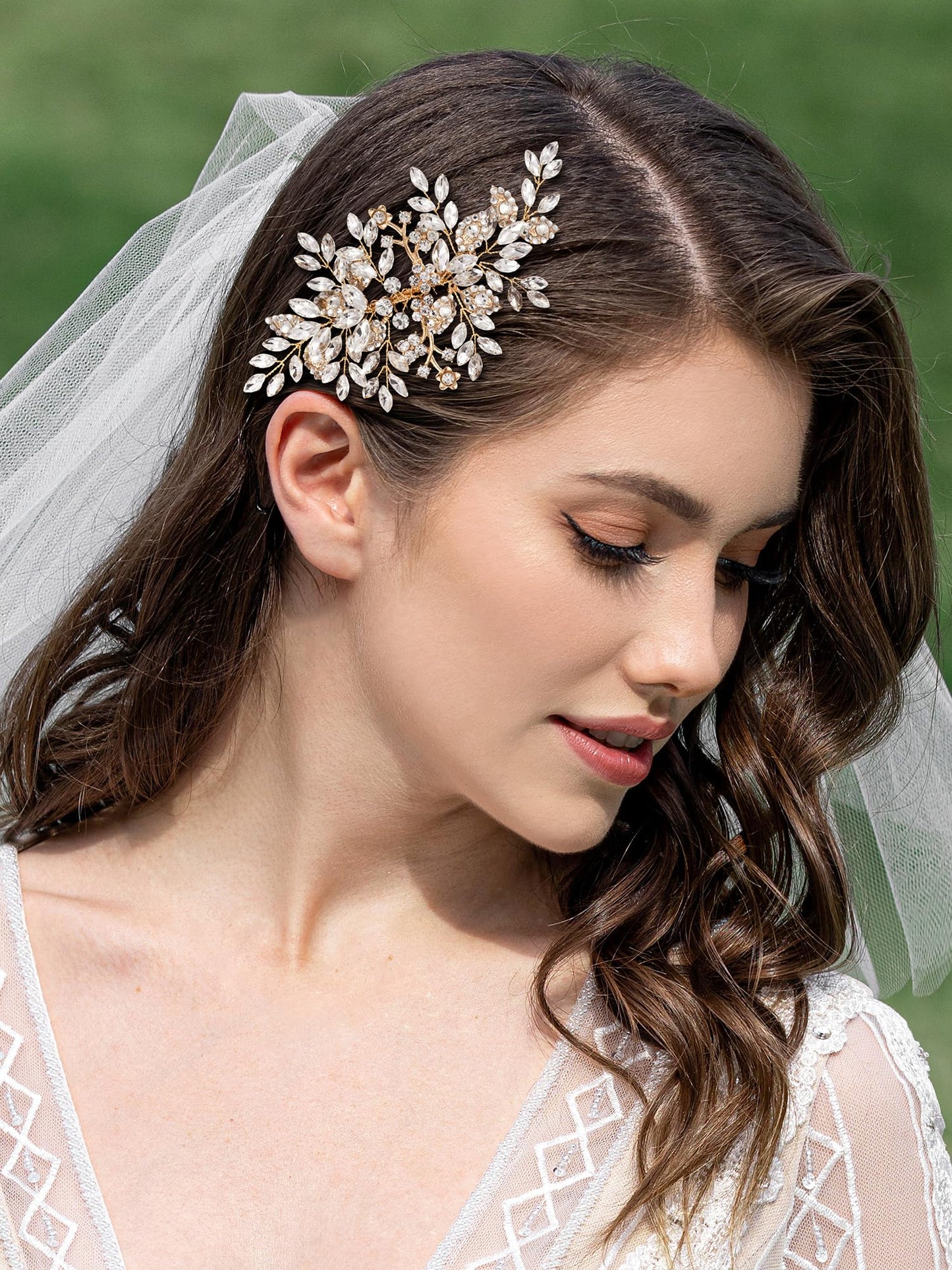 SWEETV Rhinestone Wedding Hair Comb Crystal Hair Pieces Bridal Side Combs Elegant Bride Hair Accessories Wedding Hair Clip for Women Girls Bridesmaid