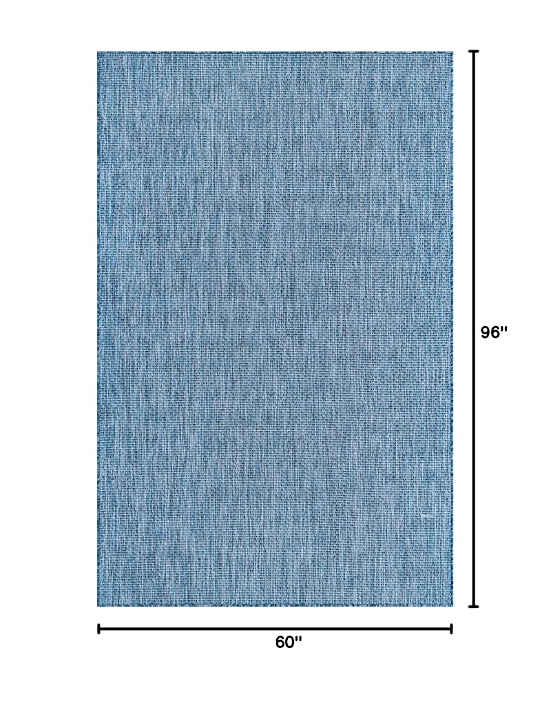 5'3" x 8' Indoor/Outdoor Flatweave Area Rug - Blue/Navy Heathered, Unique Loom
