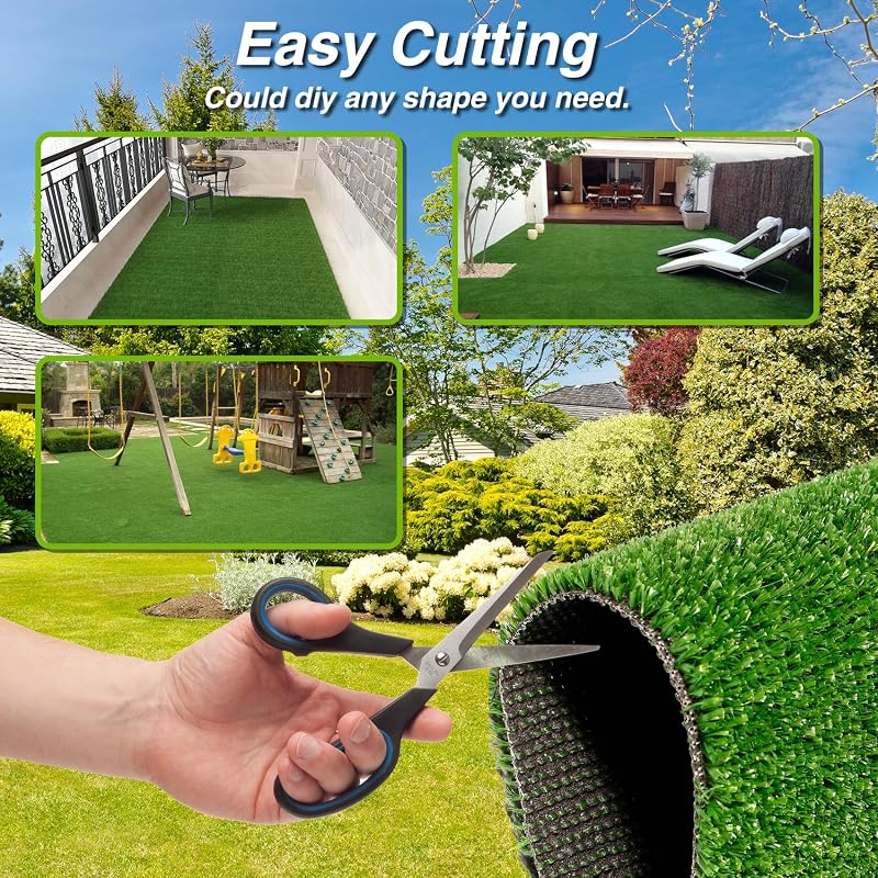 Outdoor Artificial Grass Rug 5 x 7 ft - Green Fake Grass Carpet for Balcony, Patio, Backyard | Drainage Holes