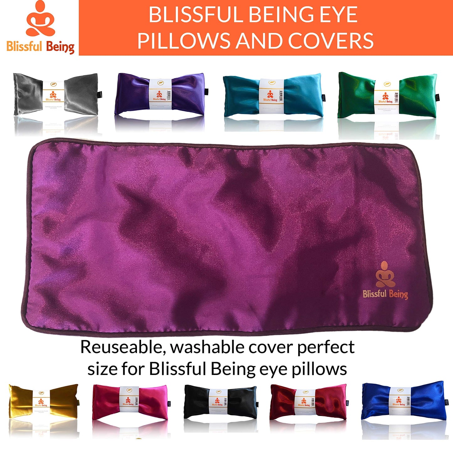 Blissful Being Lavender Eye Pillow with Purple Satin Cover- Hot or Cold Aromatherapy Eye Pillow perfect for Naps, Yoga, Meditation - Natural Relaxation (Emerald with purple cover bundle)