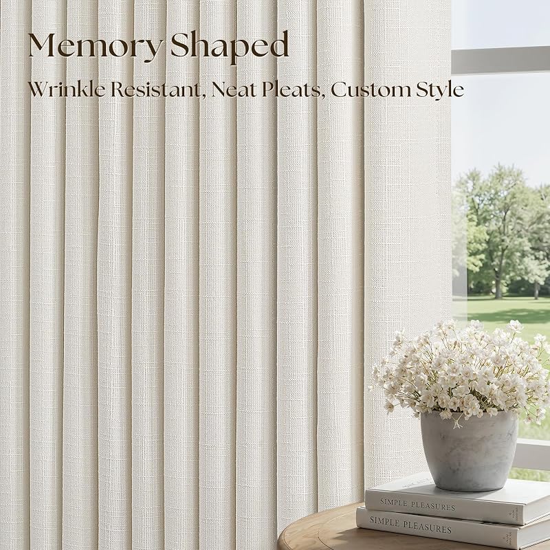 Natural Pinch Pleat Blackout Linen Curtains 50"x108" - Pack of 2