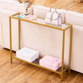 Gold Double-Layer Tempered Glass Console Table with Metal Frame - Small Modern Sofa Table