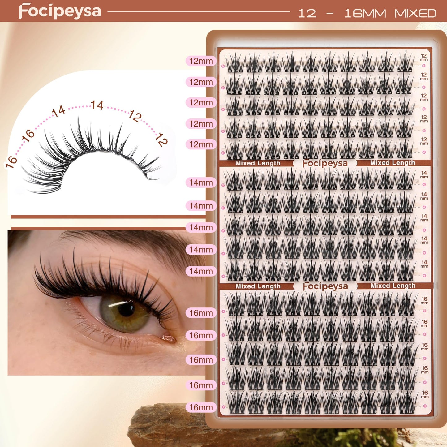 Focipeysa Manga Eyelashes Clusters Wispy Eyelashes Extensions 12-16mm Natural Manga Eyelash Clusters Salon Effect Pestañas Postizas Naturales Spiky Individual Lash Extensions at Home