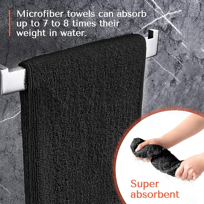 TASALON 10-Pack Microfiber Salon Hair Towels 29 x 16 Inches - Ultra-Soft Black