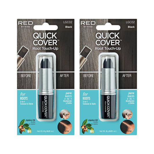 RED by Kiss Quick Cover Root Touch Up Stick, Water-Resistant Temporary Gray Hair Concealer with Brush for Roots and Beard, Long-Lasting Coverage, Easy Application (2 Pack, Black)