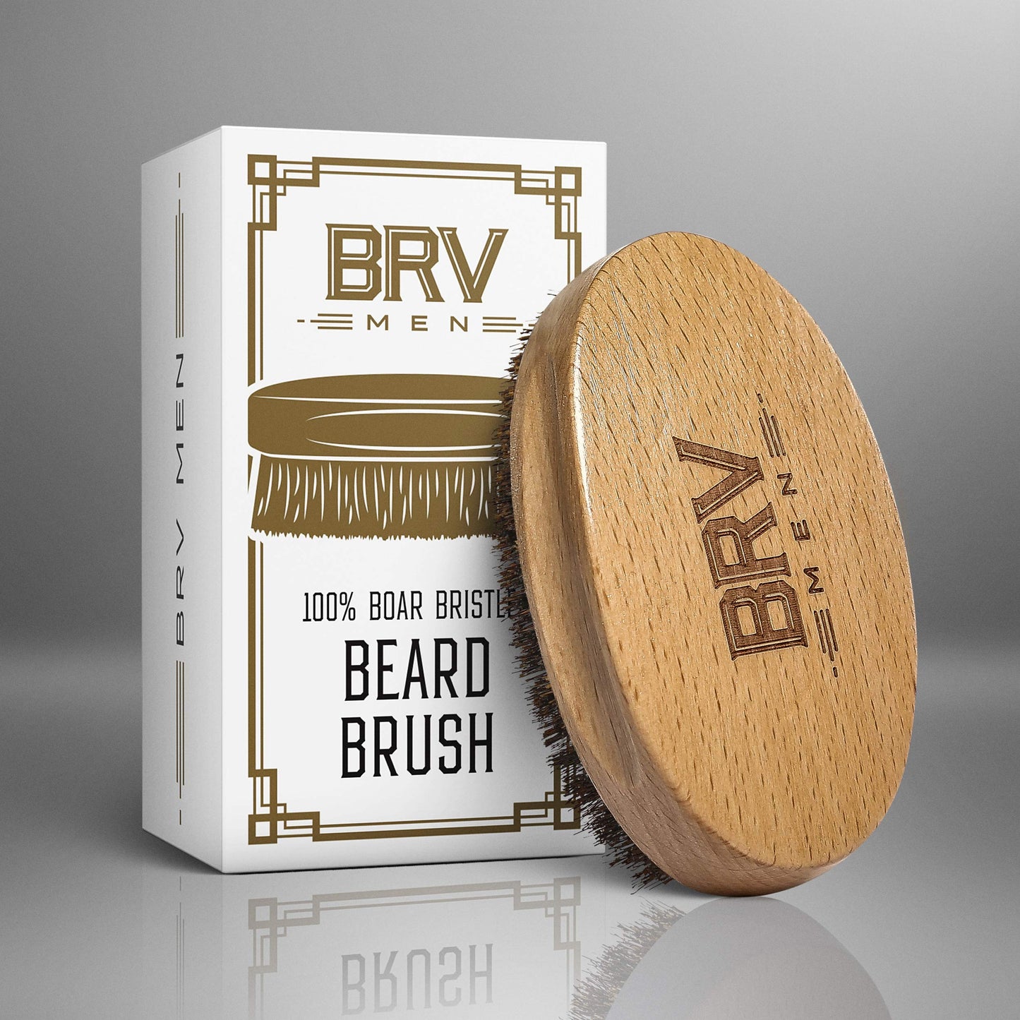 BRV MEN Beard Brush | Firm Boar Bristles | First-Cut Boar Hair Bristles | The Ideal Gift For Men (Beechwood)