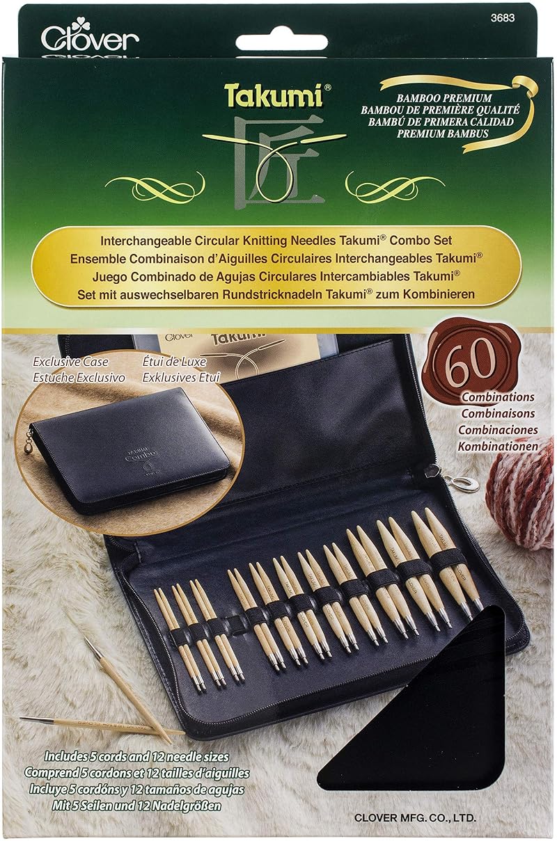 Clover Takumi Interchangeable Circular Knitting Needle Set, 12 Needles & 5 Cords