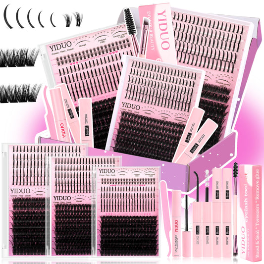 YIDUO Lashes Clusters Kit with Spikes Bottom Extensions False Eyelashes 816Pcs Bulk Packs with 2X Bond&Seal Volume D Curl Wispy Individual Fake Eyelash Wholesale Large Pack for Beginners Gift Choice