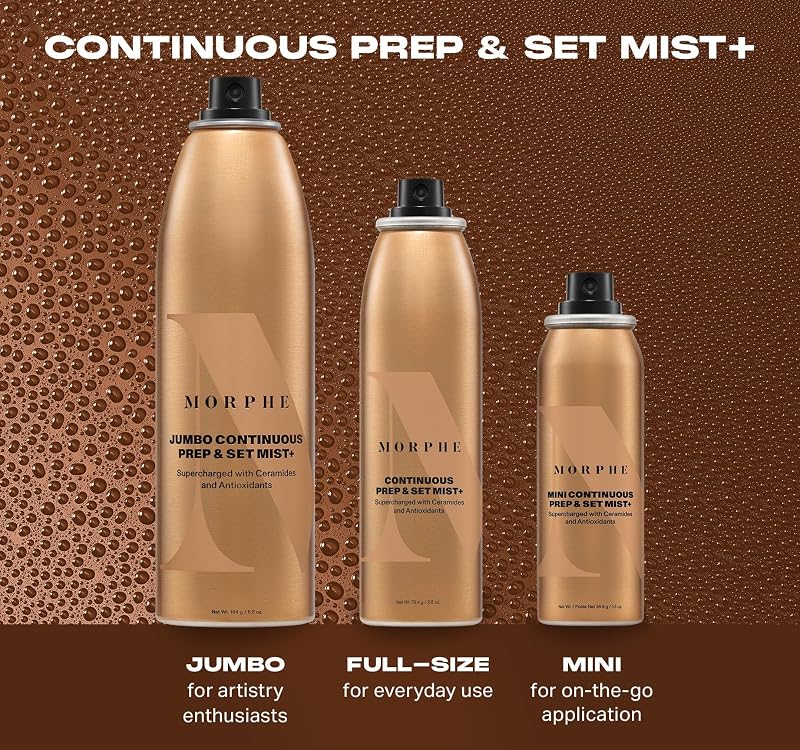 Morphe Continuous Prep & Set Hydrating Setting Spray 2.8 fl oz (Pack of 2) - Ceramides & Antioxidants