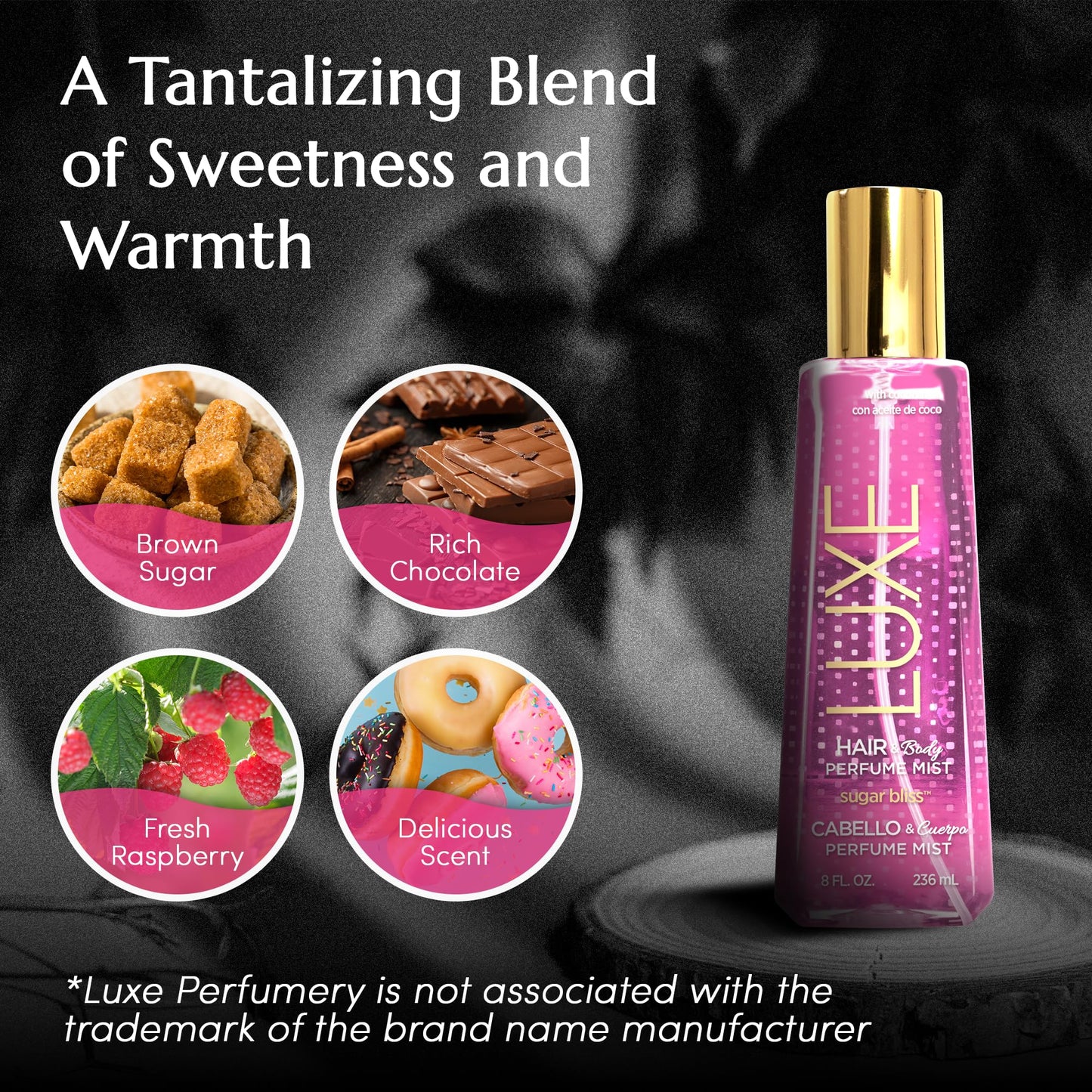 Luxe Perfumery Hair & Body Perfume Mist Sugar Bliss, 8.0 fluid ounce (F98430-15-SG)
