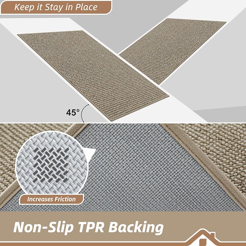 BEQHAUSE Light Beige Kitchen Runner Rug 24" x 84" Non-Slip Backing