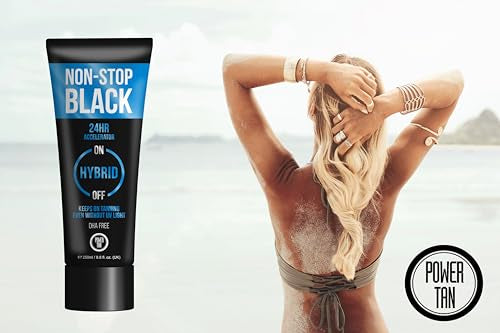 Power Tan Non-Stop Black Sunbed Tanning Accelerator 250ml - DHA Free Dark Tan Enhancer, Tingle-Free, All Skin Types