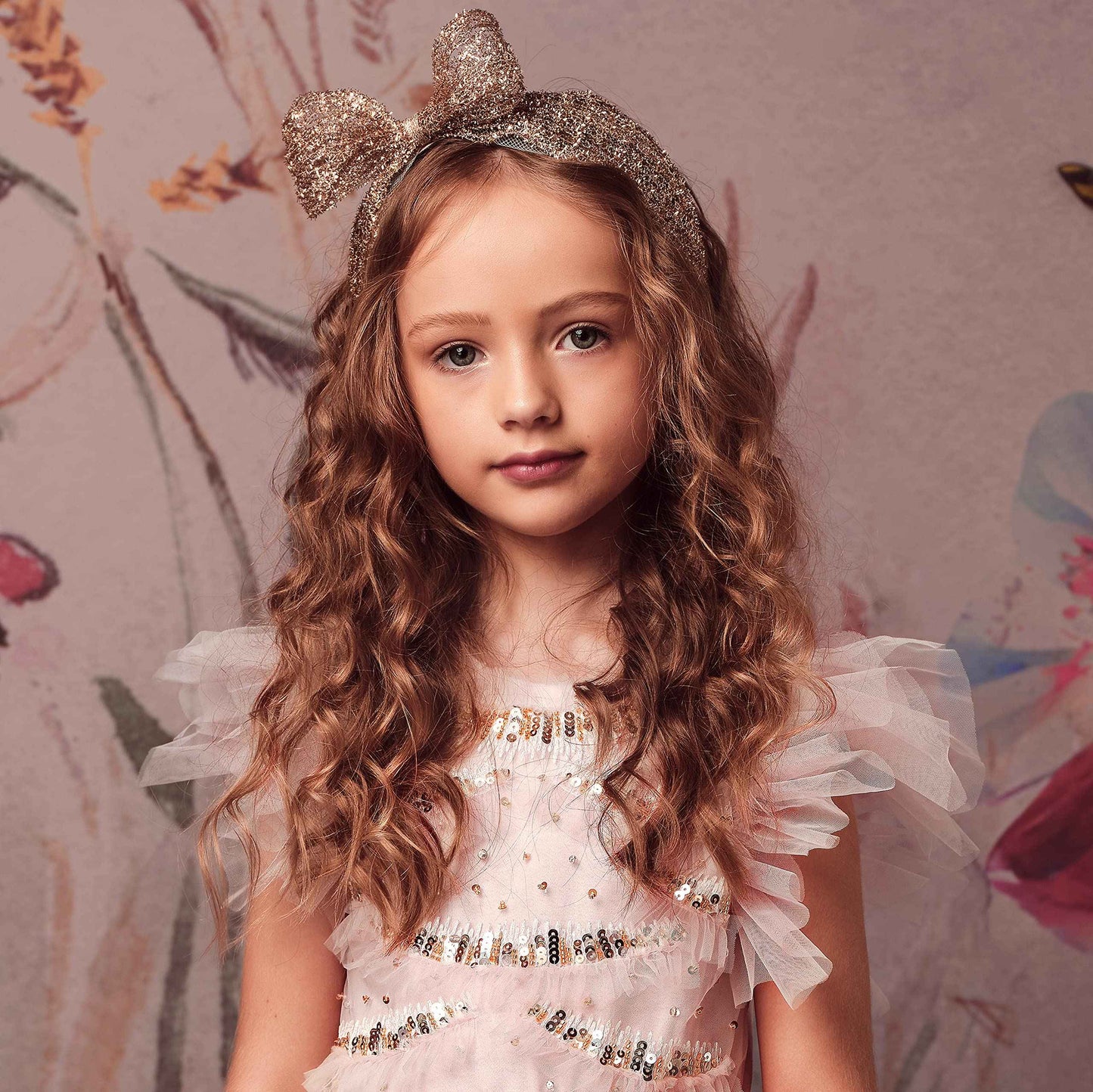 TUTULAND Glitter Headbands for Girls - Gold Headband for Girl Sequin Flower Girl Kids Hair Accessories Sparkling Hairbands for Wedding Birthday Photography Prop