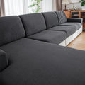 Couch Cushion Covers for L-Shaped Sofa 4Pcs Dark Gray Striped Pattern S+Chaise Cover